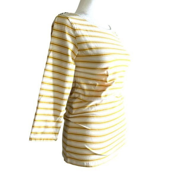 Matilda Jane Striped 3/4 Sleeve Shirt Yellow White Buttons Stretch Size Small - Picture 5 of 9